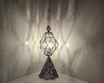 Elegant Filigree Table Lamp: Handcrafted Traditional Design for Ambient Home Decor Lighting