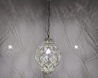 Elegant Silver-Toned Blown Glass Pendant Lamp, Handcrafted for Unique and Sophisticated Lighting Solutions
