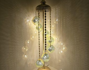 Handmade Large Moroccan Floor Lamp with Colorful Mosaic Glass for Living Room