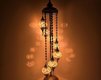 7-Globe Turkish Mosaic Floor Lamp: Handmade Stained Glass Lighting