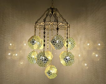 Moroccan Boho Ceiling Light Fixture | Handmade Pendant Lamp for Dining Room & Bedroom
