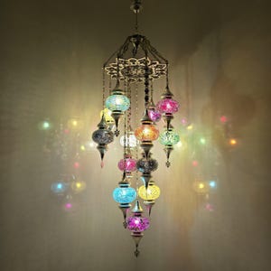 Bunter Mosaik-Glasleuchter für Wohnzimmer, handgemachte türkische hängende Deckenleuchte