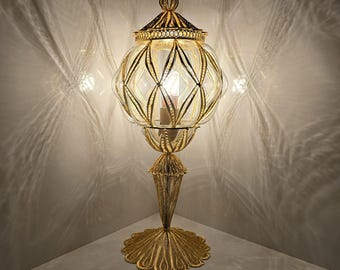 Handmade Gold Finish Table Lamp – Elegant Lighting for Bedroom, Office, or Living Room