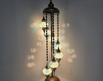 7 Globe Turkish Mosaic Floor Lamp: Handmade Stained Glass Lighting