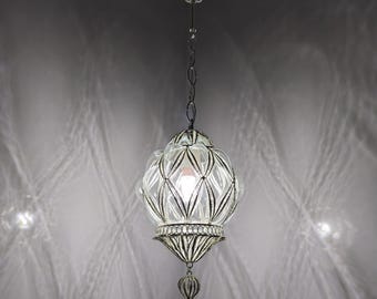 Elegant Silver-Toned Blown Glass Pendant Lamp, Handcrafted for Unique and Sophisticated Lighting Solutions