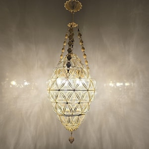 Gold Blown Glass Pendant Lamp | Handmade Single Pendant Chandelier | Modern Rustic Bohemian Lighting