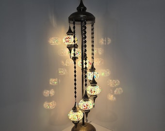 7 Globe Turkish Mosaic Floor Lamp: Handmade Stained Glass Lighting