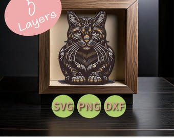 3D Cat Mandala SVG , Multilayered Cat Laser Cut File , Cut File for paper,wood,vinyl , Cat Layered SVG , Cricut wall art Cat