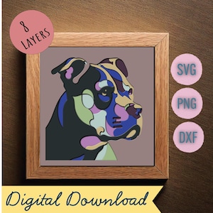 Pitbull SVG, 3d Pitbull Laser cut File SVG, Layered SVG Pitbull, 8 Layers to use on wood, cardstock, vinyl, Laser file Cricut, silhouette