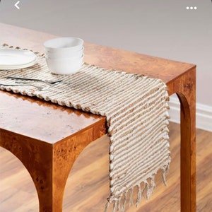 Handwoven Chindi Table Runner 14x72 Inch - Cotton Jute Boho Dining Table Decor for Farmhouse Kitchen Console, Rustic Woven | Made in India