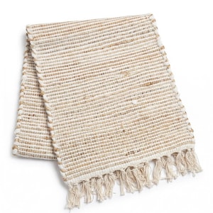 Handwoven Chindi Table Runner 14x72 Inch - Cotton Jute Boho Dining Table Decor for Farmhouse Kitchen Console, Rustic Woven | Made in India