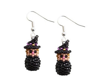 Bead Pattern: Mini 3D Beaded Halloween Witch Earrings