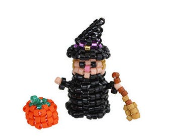 Bead Pattern: Mini 3D Beaded Halloween Witch and Pumpkin Figure