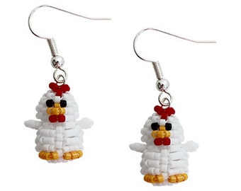 Bead Pattern: Mini 3D Beaded Rooster Earrings