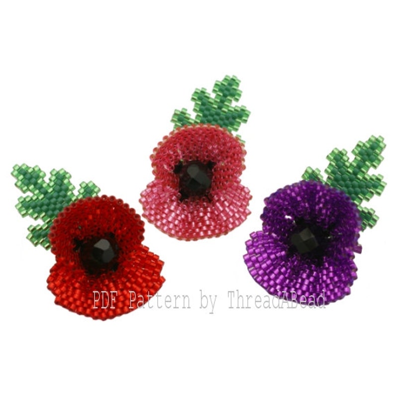 Bead Pattern: Poppy Flower Beaded Brooch image 2