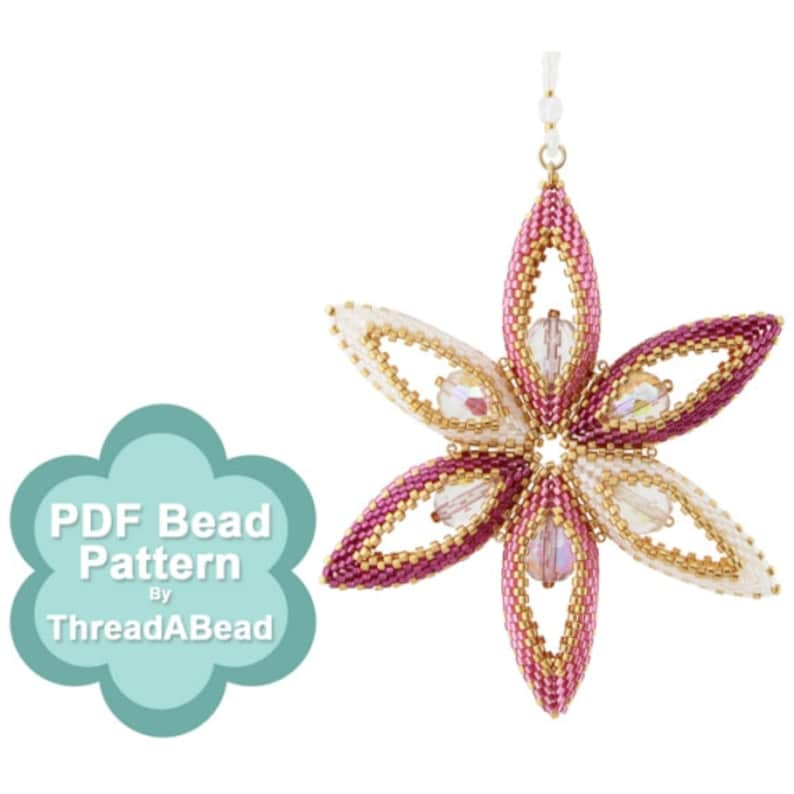 Bead Pattern: Digamma Star Flower Christmas Ornament image 1