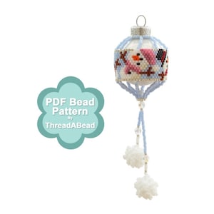 Bead Pattern: Dancing Snowmen Bauble Ornament with Beaded Snowball Pompoms