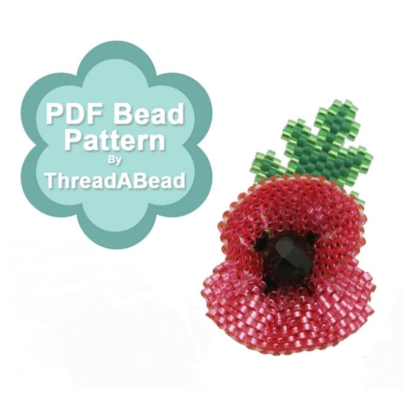 Bead Pattern: Poppy Flower Beaded Brooch image 1