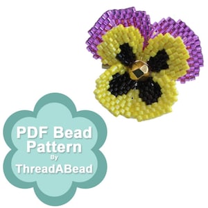 Bead Pattern: Pansy Flower Beaded Brooch image 1