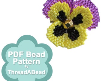 Bead Pattern: Pansy Flower Beaded Brooch