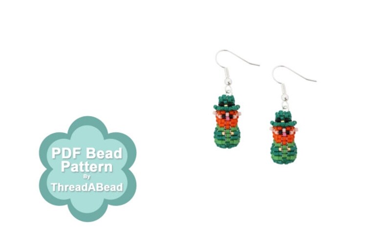 Bead Pattern: Mini 3D Beaded Irish Leprechaun Earrings image 1