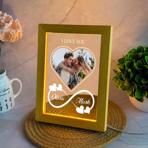 Veilleuse personnalisée pour photos de couple, prénom personnalisé lumineux, lampe de chevet, cadeau d&#39;anniversaire, cadeau d&#39;anniversaire, cadeau lumière LED pour petit ami