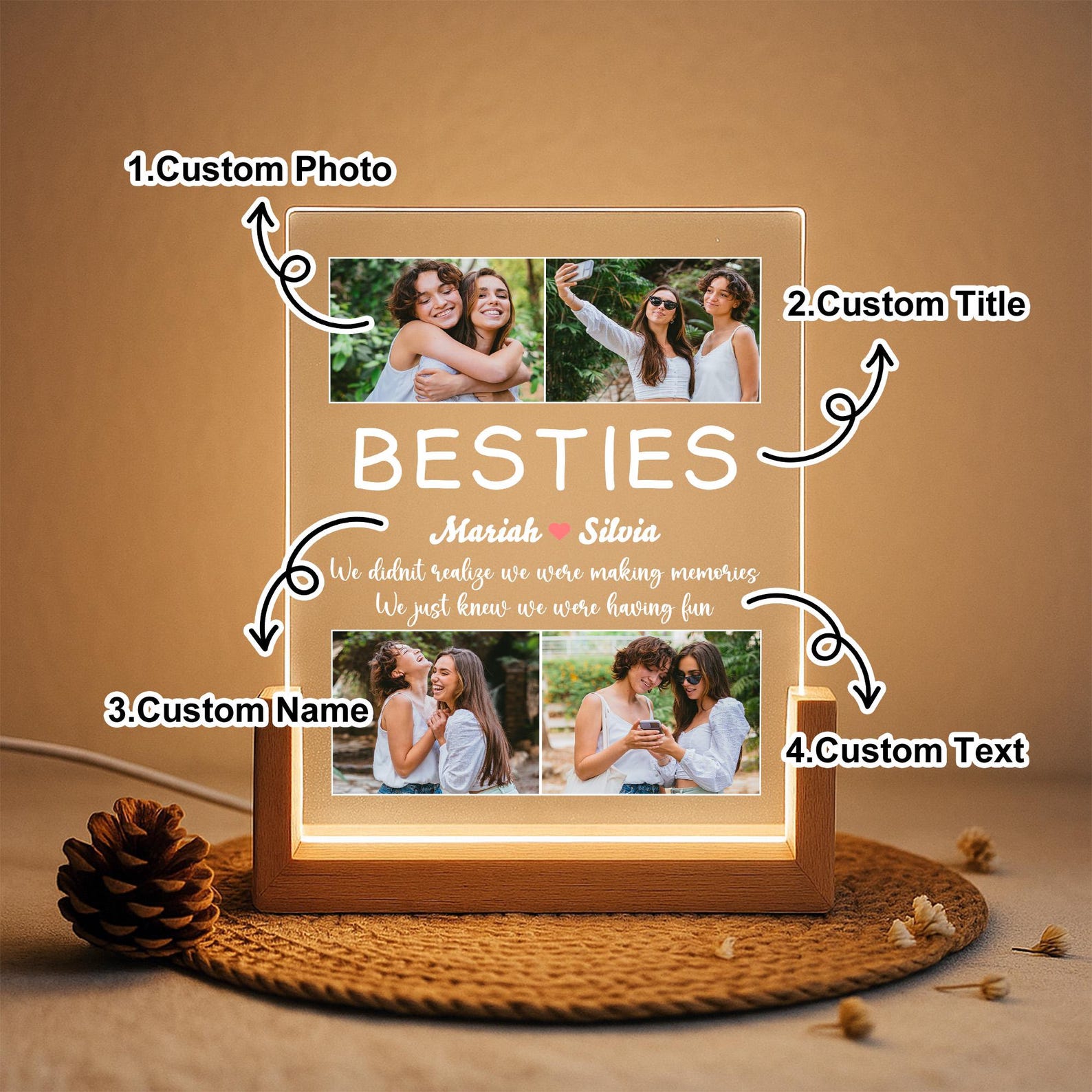 Personalized Bestie Photo Collage Night Light: Custom Friendship Gift ...