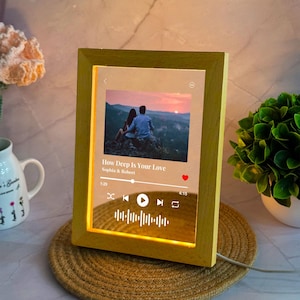 Personalized Song Acrylic Plaque with Stand, Acrylic Picture Frame With Light, Personalized Album Cover Night Lamp, Valentines Day Gifts