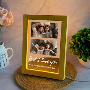 Personalized Photo Collage Night Light for Dad, Custom Photo Acrylic Night Light, Home Decor, Bedroom Decor, Father&#39;s Day Gift, Gift for Dad