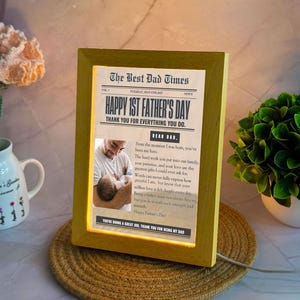 Personalized Night Light Gift for Father&#39;s Day, Newspaper Design Night Light, Photo Collage LED Light, Gifts for New Dad, Gifts from Kids