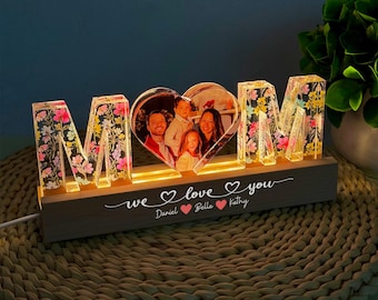 Custom Mom Photo LED Night Light with Kids Names