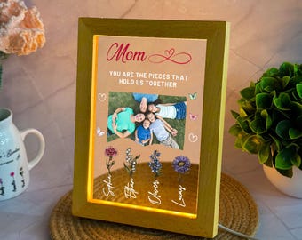 Custom Birth Month Flower Photo Night Light: Personalized Mom Gift