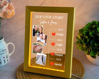 Personalized Couple Photo Acrylic Night Light, Engraved Anniversary Gift