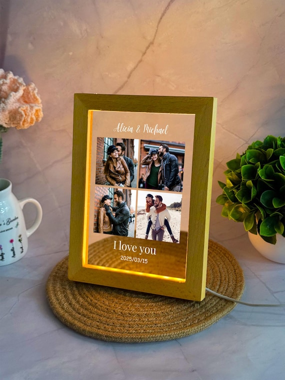 Personalized Couple Photo LED Night Light, Custom Anniversary Gift
