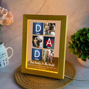 Custom Dad and Kids Photo Night Light, Bedroom Night Light, Photo Collage LED Light, Home Decor, Fathers Day Gift, Gift for Father, Dad Gift