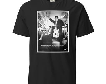 Guitar on Bus Vintage Ad Unisex garment-dyed heavyweight t-shirt
