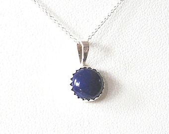 Lapis Lazuli Gemstone Pendant, Sterling Silver Bezel With or Without Chain, 8mm Lapis Cabochon, Blue Stone Necklace, Minimalist Style