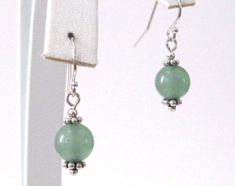 Green Aventurine Oxidized Sterling Silver Earrings, Sage Green Gemstone, 925 Ear Wire Options