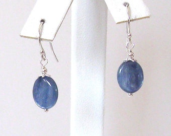 Blue Kyanite Oval Drop Earrings in Sterling Silver 8x10mm Blue Gemstone, 925 Ear Wire Options