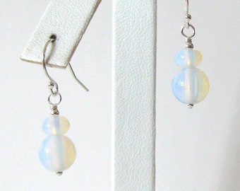 Opalite Drop Earrings in Sterling Silver, Pastel Blue Opal Glass, 925 Ear Wire Options