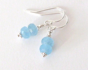 Celestite Gemstone Sterling Silver Drop Earrings, Petite Length Pastel Blue, Angel Stone, 925 Ear Wire Options