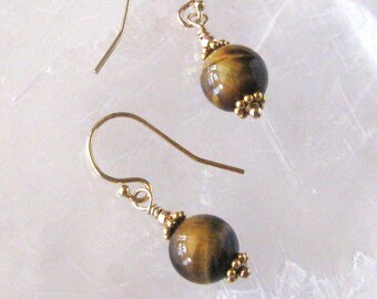 Tiger Eye Goldfilled Drop Earrings with Ear Wire Options in GF, Brown and Golden Yellow Stone