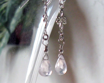 Rose Quartz Teardrop Celtic Knot Sterling Silver Earrings, 925 Ear Wire Options