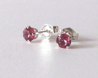 Rhodolite Garnet 4mm Sterling Silver Studs, 925 Post Earrings, Magenta Raspberry Gemstone January Birthstone