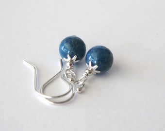 Blue Apatite Gemstone Drop Earrings in Sterling Silver, Indigo Blue Stone, 925 Ear Wire Options