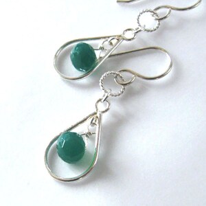 Emerald Green Onyx Gemstone Earrings Sterling Silver Open Tear Drop, 925 Ear Wire Options image 2