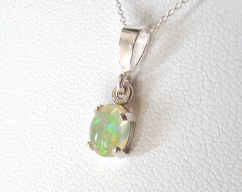 Opal Gemstone Pendant Necklace, Ethiopian Welo Opal, Sterling Silver Setting and Chain