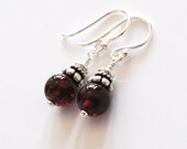 Red Garnet Gemstone Earrings Sterling Silver Drop Dangle