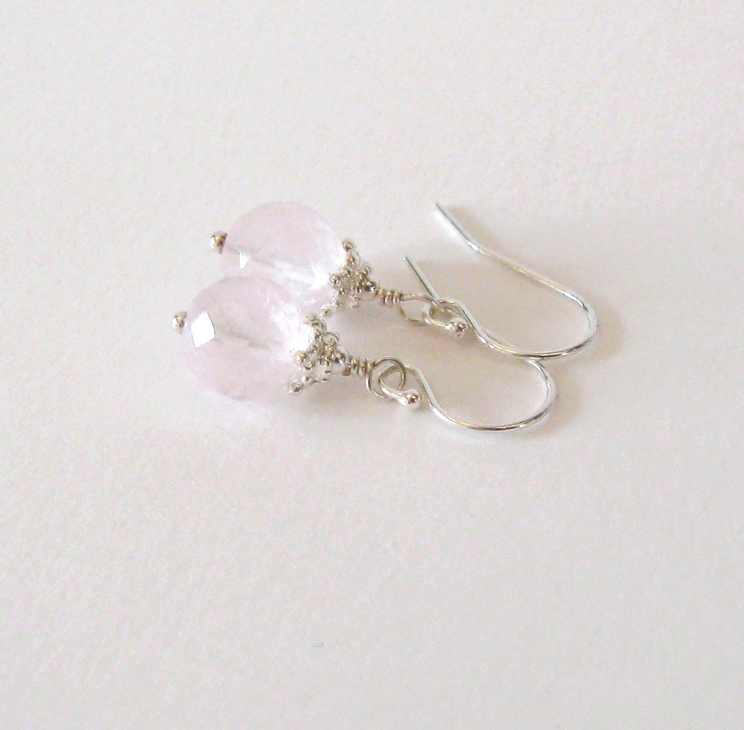 Rose Quartz Gemstone Earrings, Sterling Silver, Faceted A Grade 8.5mm ...