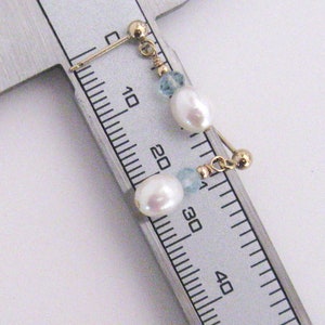 Pearl and Aquamarine Drop Earrings, Goldfilled Studs, Small White Freshwater Pearls, Pastel Blue Gemstones image 5